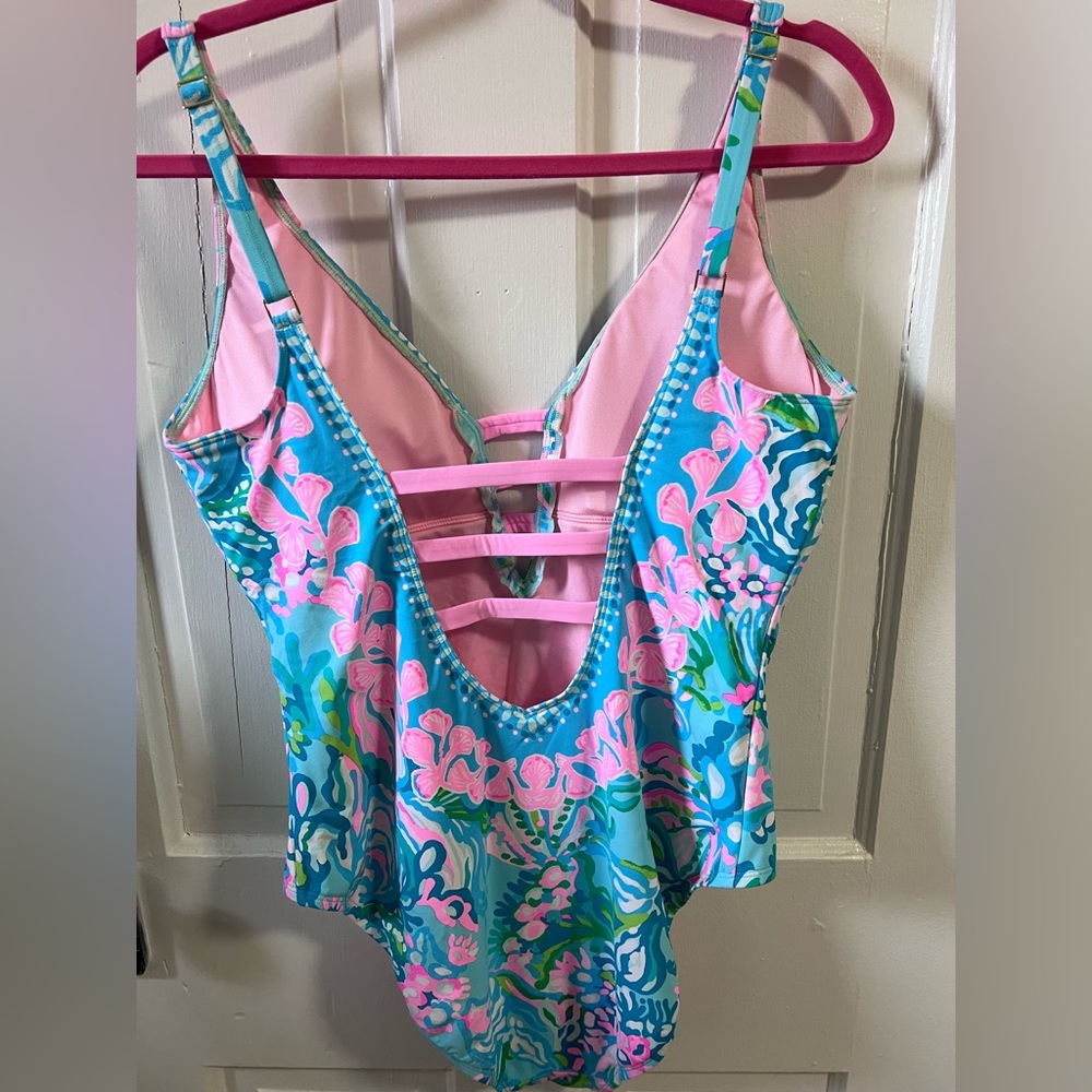 Lilly Pulitzer Jaspen Aqua La Vista Swimsuit size 14 - Picture 2 of 5